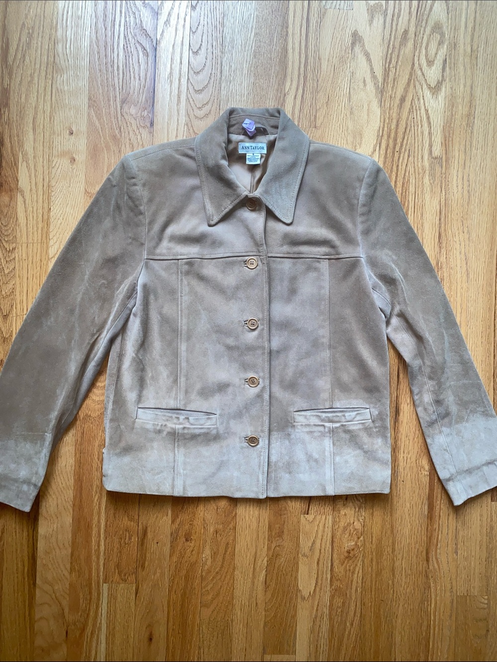 Vintage Ann Taylor Taupe Suede Button-Front Jacket